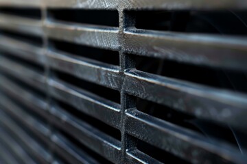 Poster - Black metal grill with a shallow depth of field showing texture and pattern