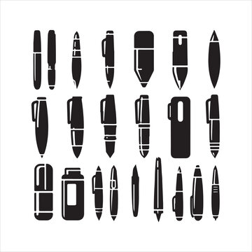 Black Pen Icon set silhouette on white background
