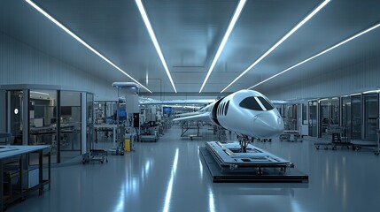 Poster - A factory floor where parts for electric aircraft are being manufactured.