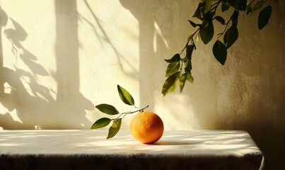 Wall Mural - Sunlit Still Life: Orange and Branch