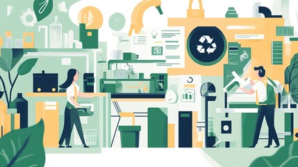 Poster - Engineers designing products for easy disassembly and recycling in a circular economy model.