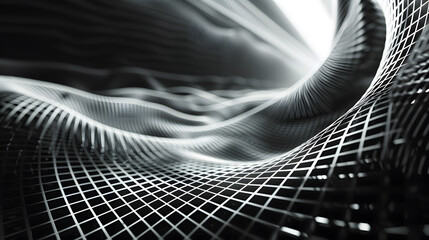Wall Mural - A black and white image of a wave with a grid pattern.