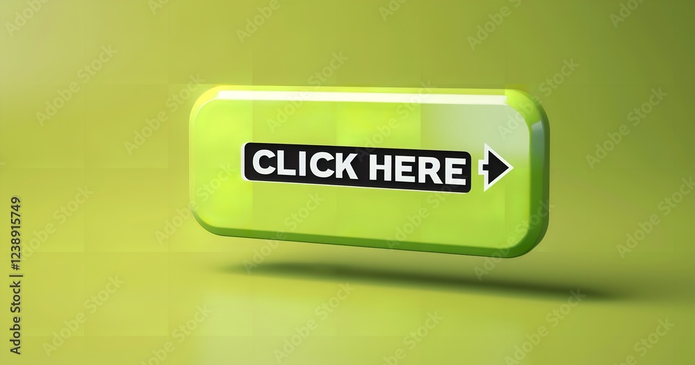 On a vibrant background, a 3D green rectangle button with the words ...