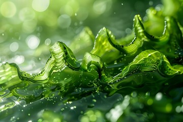Poster - Abstract background with green liquid forming waves and bubbles