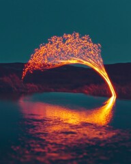 Poster - Surreal innovation event abstract tree of light and data streams over water atmospheric perspective vibrant elegance