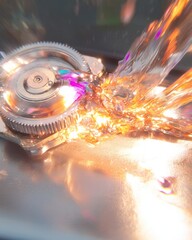 Poster - Futuristic clock gears made of light close-up surreal mood elegant environment cinematic perspective