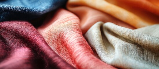 Poster - Colorful textured fabric close-up with soft draping and subtle lighting ideal for textile background and design. Copy Space