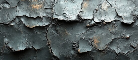 Poster - Peeling cracked paint texture on a wall with dark hues and rust-colored accents suitable for backgrounds or abstract designs Copy Space