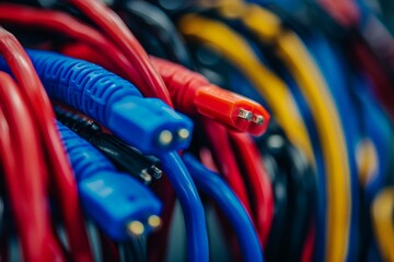Poster - Colorful electrical wires hanging providing power in a data center