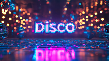 Poster - Bright neon lights illuminate a lively disco setting filled with sparkling decorations, creating an energetic vibe for nightlife entertainment