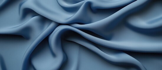 Poster - Soft blue satin fabric texture with flowing folds and waves, ideal for backgrounds and textile design, Copy Space available.