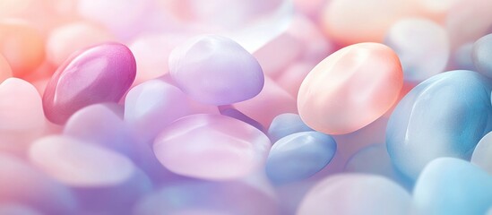 Fototapete - Colorful translucent pebbles background with soft hues of pink, purple, and blue creating a serene atmosphere with Copy Space