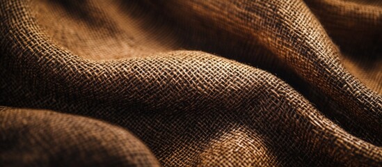 Poster - Close-up of textured brown fabric with folds and creases showcasing natural textile patterns and colors Copy Space