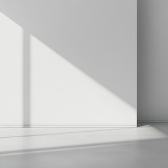 Poster - Minimalist interior corner with natural shadow from a window on a white wall, empty space for text or design elements, Copy Space