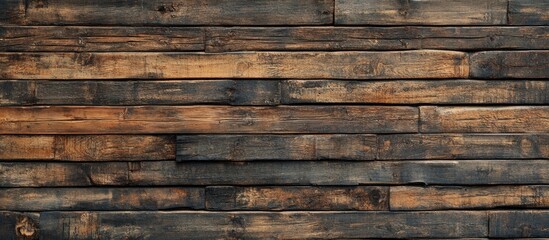 Poster - Dark wooden texture background with horizontal planks and rich grain details ideal for architectural or interior design projects Copy Space