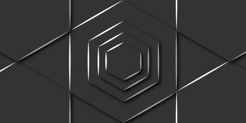 Wall Mural - Hexagon geometric technology abstract background. Graphic for a signal connection online and futuristic internet concept. Luxury black, gray abstract 3D background. Presentation background. 