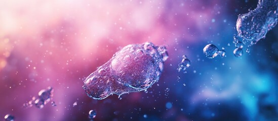 Aufkleber - colorful abstract water bubbles floating in space with a gradient background of pink and blue tones 