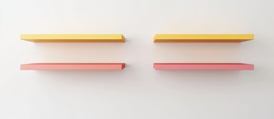 Poster - Colorful floating shelves in a minimalist design mounted on a white wall with ample copy space for text placement.