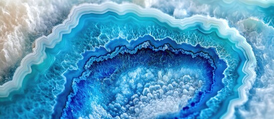 Poster - close-up of blue and white agate gemstone showing layers and patterns with detailed texture, suitabl