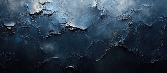 Poster - Dark textured surface with abstract paint pattern in shades of blue and black suitable for backgrounds or graphic design projects Copy Space