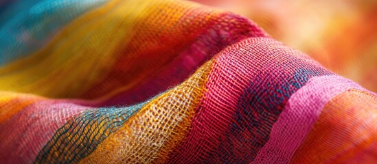 Poster - Colorful textured fabric with vibrant horizontal stripes ideal for background use or textile design Copy Space