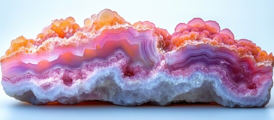 Poster - colorful agate mineral stone with layered patterns in pink, orange, and white hues, textured surface