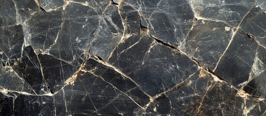 Poster - Black marble texture with white veining and cracks detailed surface natural background Copy Space