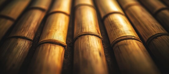 Poster - Close-up view of bamboo flooring with natural textures and patterns showcasing warm tones and smooth surface Copy Space