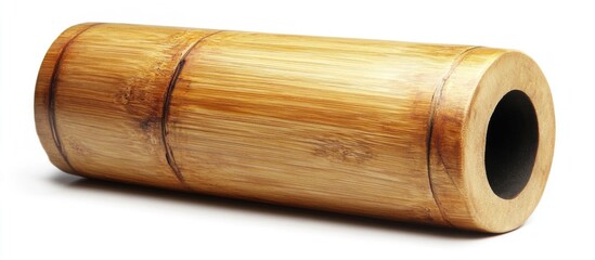 Poster - Bamboo cylindrical object with hollow interior for storage or decoration on white background with Copy Space