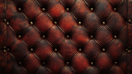 Wall Mural - Textured vintage leather background with button tufting and rich red tones suitable for various design applications Copy Space