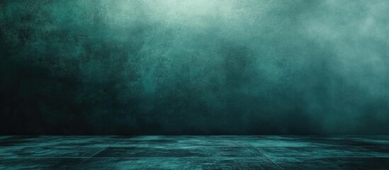 Poster - Textured teal and black gradient background with wooden floor and copy space for creative projects