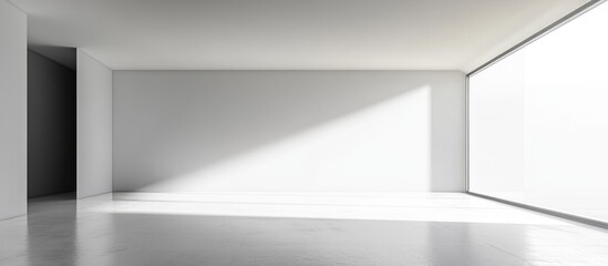 Poster - Modern minimalist empty interior with white walls and large window providing natural light Copy Space