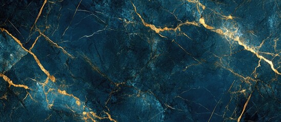 Poster - Blue and gold marble texture with veins and patterns suitable for backgrounds and design purposes Copy Space