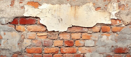 Poster - Old brick wall with peeling plaster texture background ideal for urban design or construction themes Copy Space