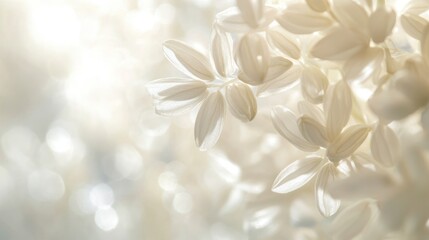 Poster - Delicate white lilac flowers on a soft blurred background with bright bokeh effect Copy Space