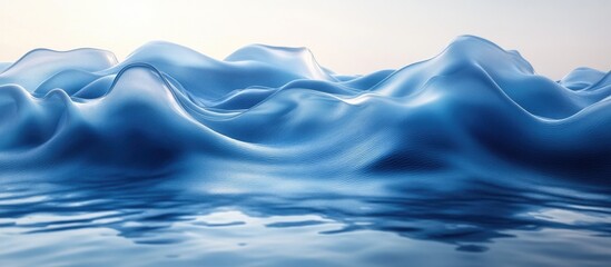 Fototapete - Abstract 3D rendering of blue waves and water texture with smooth surface and reflections suitable for backgrounds and design projects Copy Space