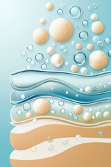 Aufkleber - Bright layers of smooth shapes in shades of blue and tan create a lively composition filled with various floating bubbles