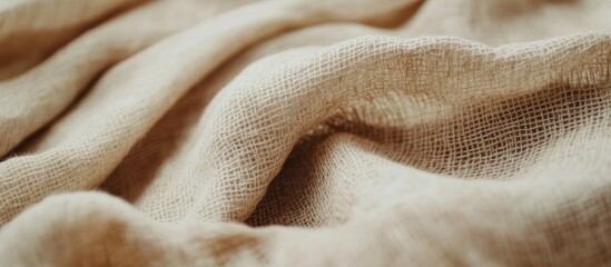 Poster - Textured beige linen fabric draped with soft folds and natural creases suitable for background and design elements with Copy Space