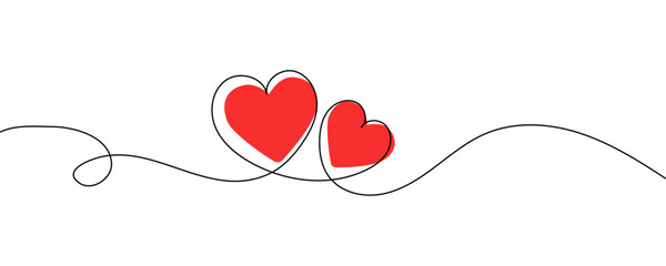 Poster - One continuous line drawing of two hearts isolated on transparent background. Editable stroke. Vector illustration 
