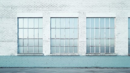 Poster - Industrial building facade with large windows and distressed brick wall in light colors showcasing urban architecture Copy Space