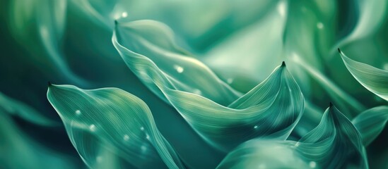 Poster - Abstract close-up of green leaves with soft curves and subtle textures in a blurred background suitable for nature-themed designs Copy Space