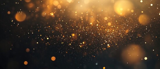 Poster - Abstract golden bokeh background with sparkling lights and particles on dark backdrop suitable for festive and celebratory themes Copy Space