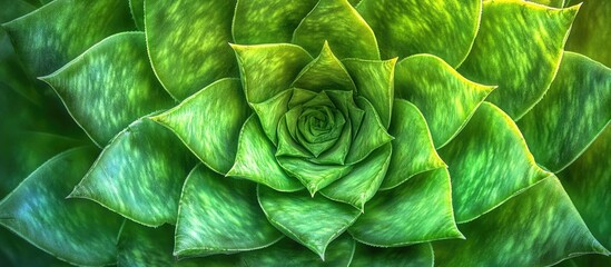 Poster - Green Succulent Plant Close Up with Layered Leaves and Detailed Texture Copy Space