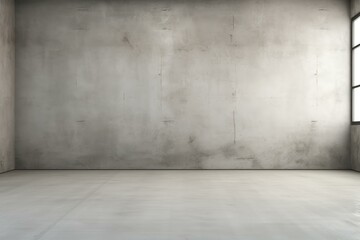 Poster - Empty industrial room with concrete walls and floor illuminated by window light, creating a spacious and minimalist atmosphere
