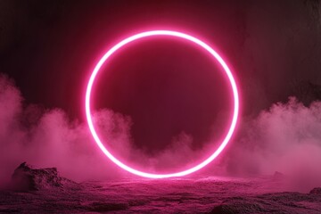 Poster - a vibrant abstract background showcases a glowing pink neon light frame, creating a captivating foca