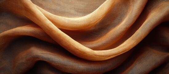 Fototapete - Textured orange fabric with gentle waves and folds showcasing soft light and shadows ideal for background use or textile design Copy Space