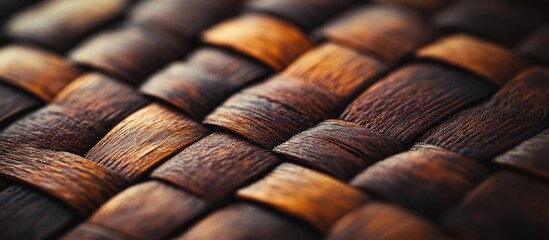 Poster - Close-up of woven natural fibers with rich brown tones and detailed texture, ideal for backgrounds with Copy Space