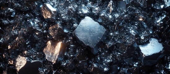 Poster - Crystalized mineral surface with reflective shards and angular shapes showcasing light interaction Copy Space