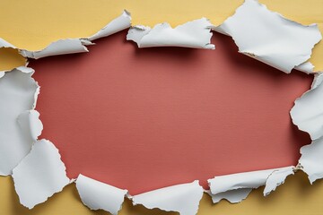 Poster - Layered design showcases jagged torn-paper edges in vibrant red and yellow hues, allowing for significant white space in the center, perfect for adding content or messages