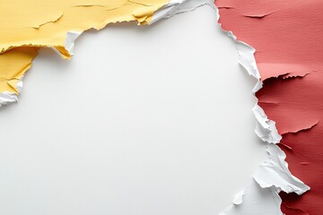 Poster - A vibrant layout showcases jagged, torn-paper edges in red and yellow colors, creating a dynamic layered effect. Ample white space is available for adding custom text or graphics